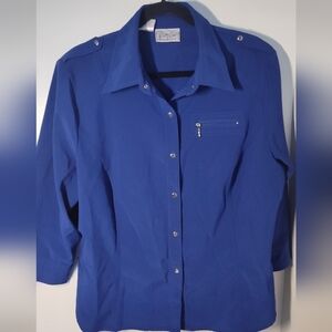 Kathy Che Stretch Cobalt Blue Blouse with Silver Accents Size 16 #712